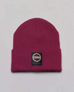 Berretto Colmar Originals borgogna con risvolto e logo patch Colmar Originals applicato