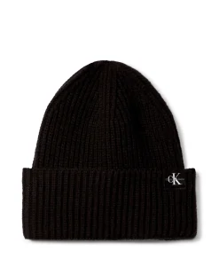 Berretto con risvolto Calvin Klein nero a costine