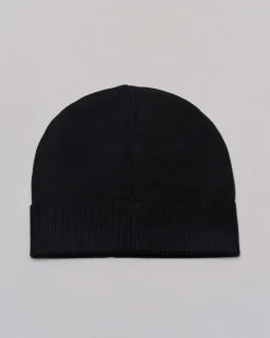 Berretto EA7 nero in maglia a costine con risvolto e maxi logo jacquard antracite sul davanti