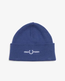 Berretto Fred Perry blu royal in misto lana e cotone con risvolto e logo ricamato