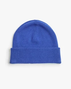Berretto Fred Perry blu royal in misto lana e cotone con risvolto e corona d'alloro ricamata
