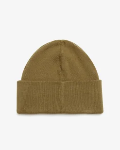 Berretto Fred Perry color caramello in misto lana e cotone con risvolto e logo ricamato