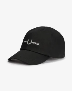 Berretto Fred Perry nero in twill di cotone con frontino e logo ricamato