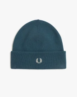 Berretto Fred Perry ottanio in misto lana e cotone con risvolto e corona d'alloro ricamata