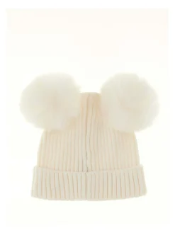 Berretto Guess avorio con pom pom in misto viscosa
