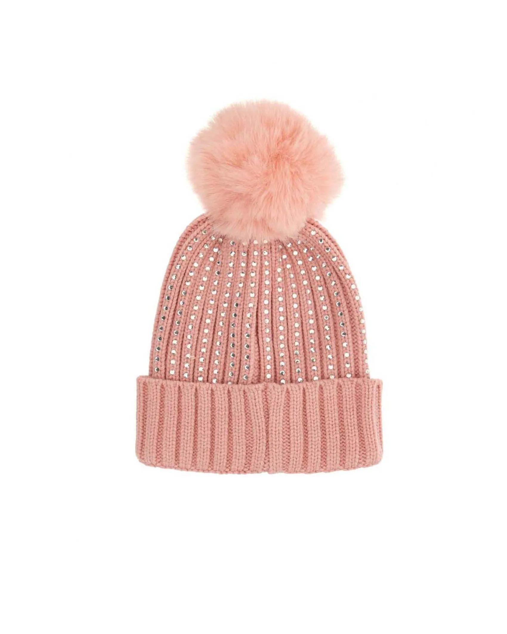 Berretto Guess rosa con pom pom e strass in misto viscosa