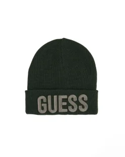 Berretto Guess verde in misto viscosa con scritta logo in tono