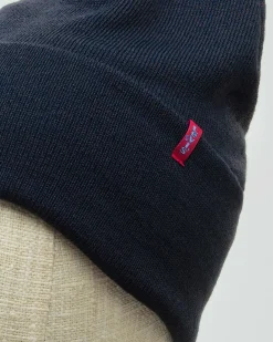 Berretto Levi's blu con risvolto e piccolo flag rosso porta logo