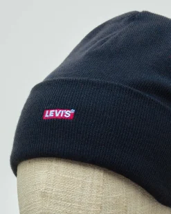 Berretto Levi's blu con risvolto e piccolo tab rosso porta logo centrale