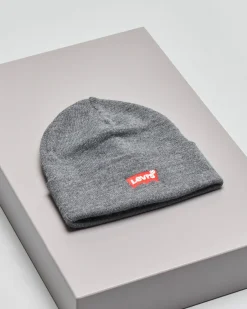 Berretto Levi's grigio con risvolto e logo batwing rosso