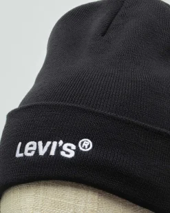 Berretto Levi's nero con risvolto e logo scritta bianca ricamata