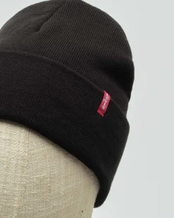 Berretto Levi's nero con risvolto e piccolo flag rosso porta logo