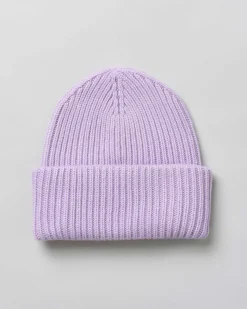 Berretto lilla MC2 Saint Barth in lana e cashmere a coste con patch logo cucito sul risvolto