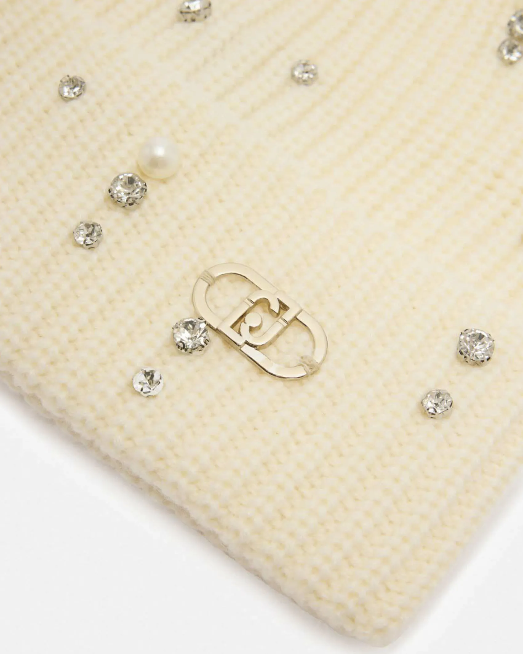 Berretto Liu Jo Accessories bianco in maglia con strass e perle