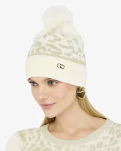 Berretto Liu Jo Sport animalier in maglia con dettagli in rilievo