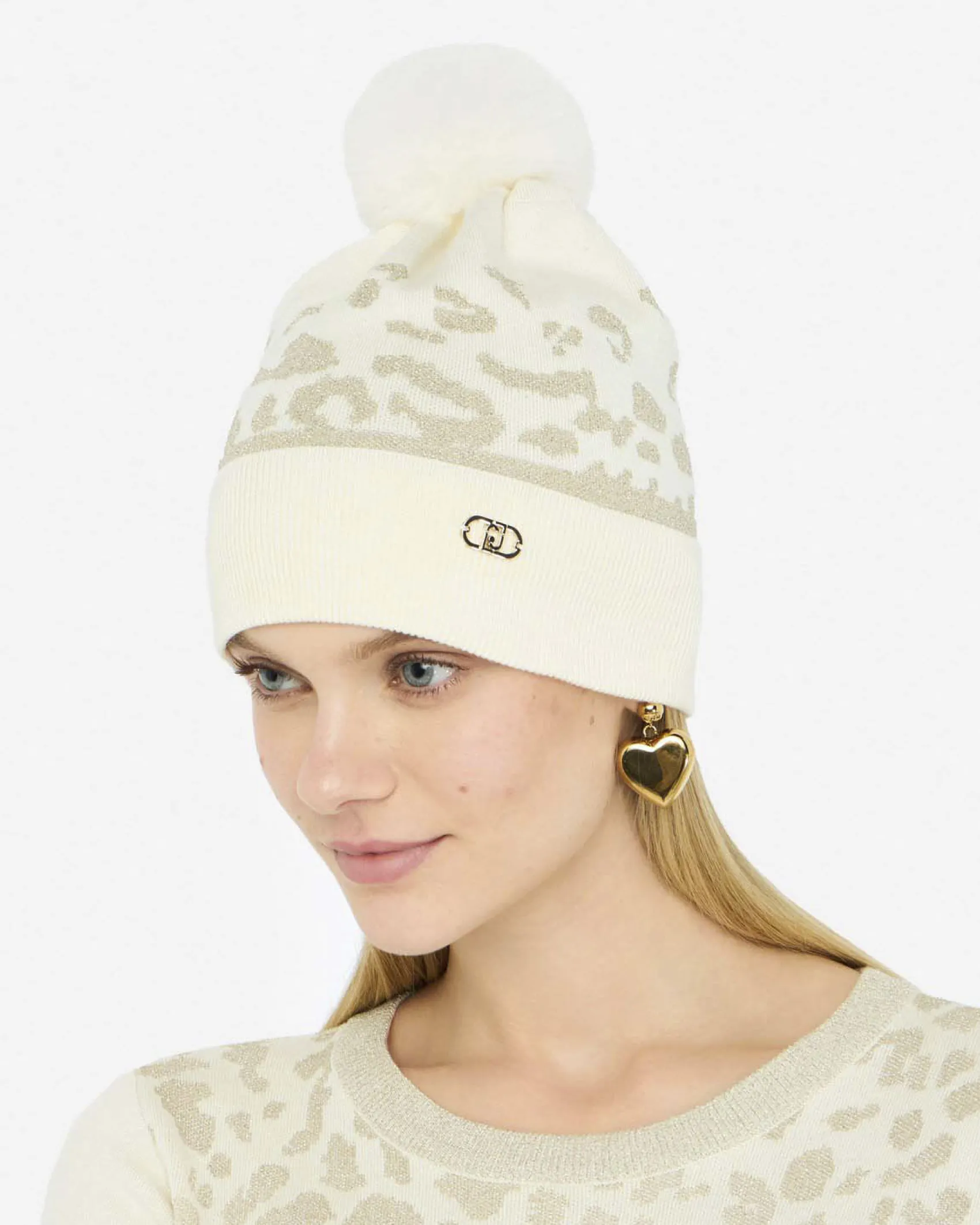 Berretto Liu Jo Sport animalier in maglia con dettagli in rilievo