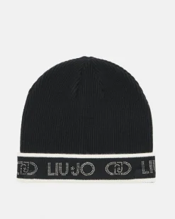 Berretto Liu Jo Sport nero in maglia con logo in rilievo