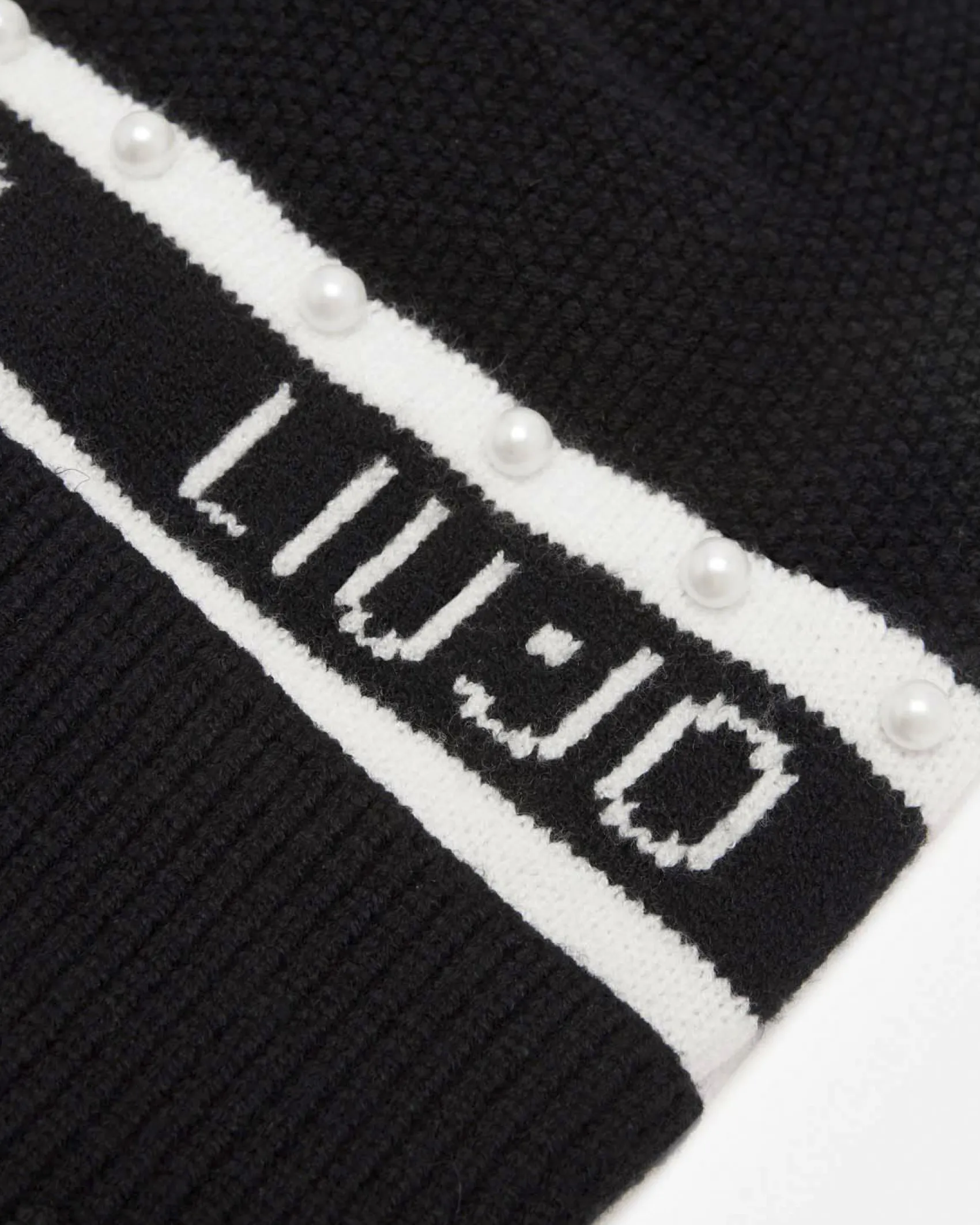 Berretto Liu Jo Sport nero in maglia con logo e perle in rilievo