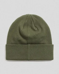 Berretto Lyle & Scott verde militare con risvolto e logo aquila gialla ricamata