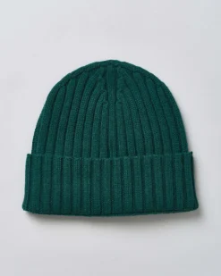 Berretto MC2 Saint Barth verde in maglia di lana a coste inglesi con ricamo St.Barth sul risvolto tono su tono