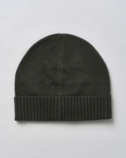Berretto Peuterey verde militare in misto lana e cachemire con risvolto e patch porta logo