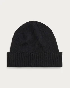 Berretto Polo Ralph Lauren nero in pura lana merino con risvolto e logo pony rosso