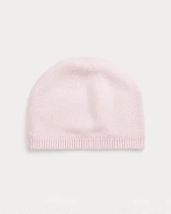 Berretto Ralph Lauren rosa in cotone con pony logo bianco