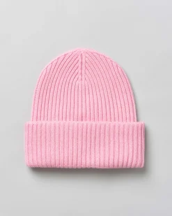 Berretto rosa bubble MC2 Saint Barth in lana e cashmere a coste con patch logo cucito sul risvolto