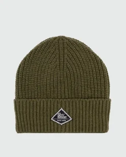 Berretto Roy Roger's verde militare a costine con risvolto e patch porta logo