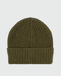Berretto Roy Roger's verde militare a costine con risvolto e patch porta logo
