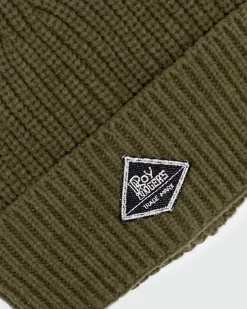 Berretto Roy Roger's verde militare a costine con risvolto e patch porta logo