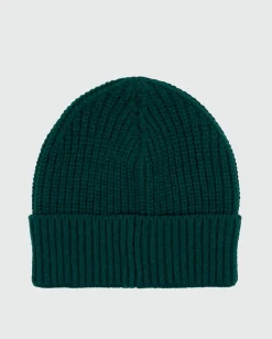 Berretto Roy Roger's verde a costine con risvolto e patch porta logo