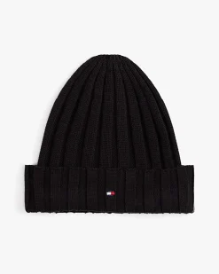 Berretto Tommy Hilfiger nero in maglia a coste