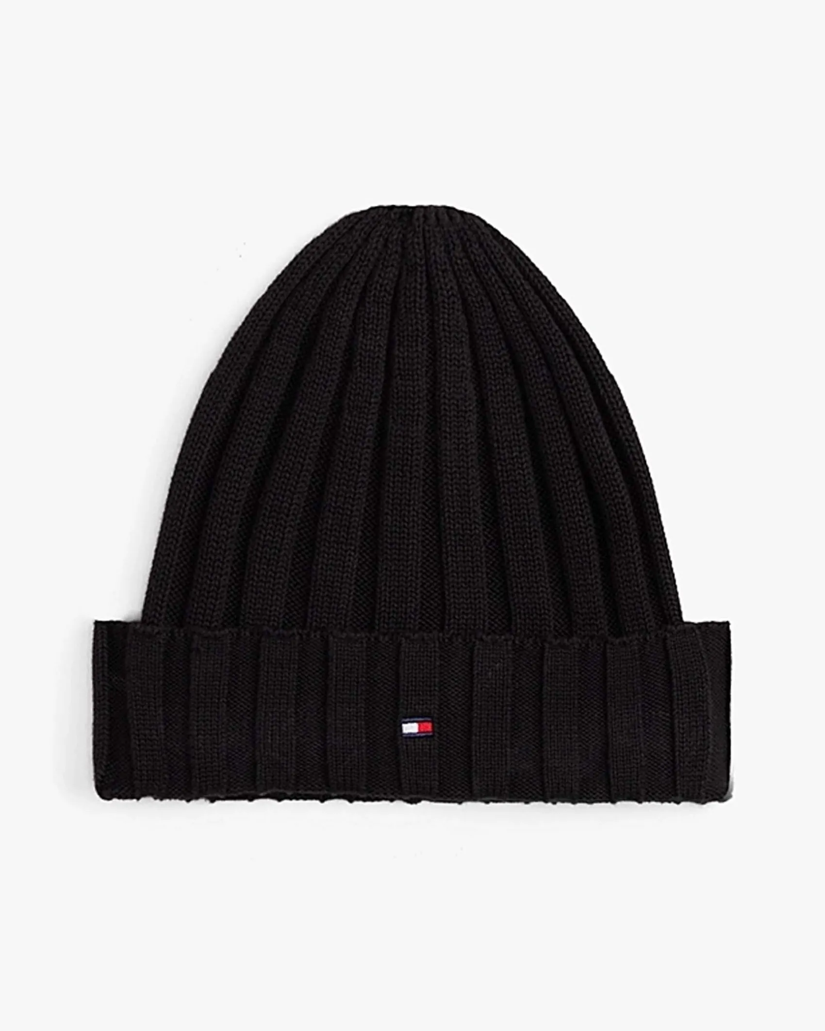 Berretto Tommy Hilfiger nero in maglia a coste