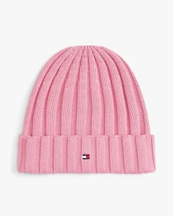 Berretto Tommy Hilfiger rosa in maglia a coste