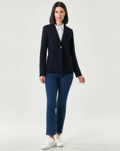 Blazer a due bottoni blu Emme Marella in misto viscosa a nido d'ape