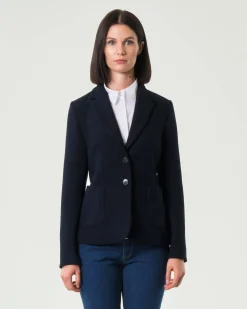 Blazer a due bottoni blu Emme Marella in misto viscosa a nido d'ape