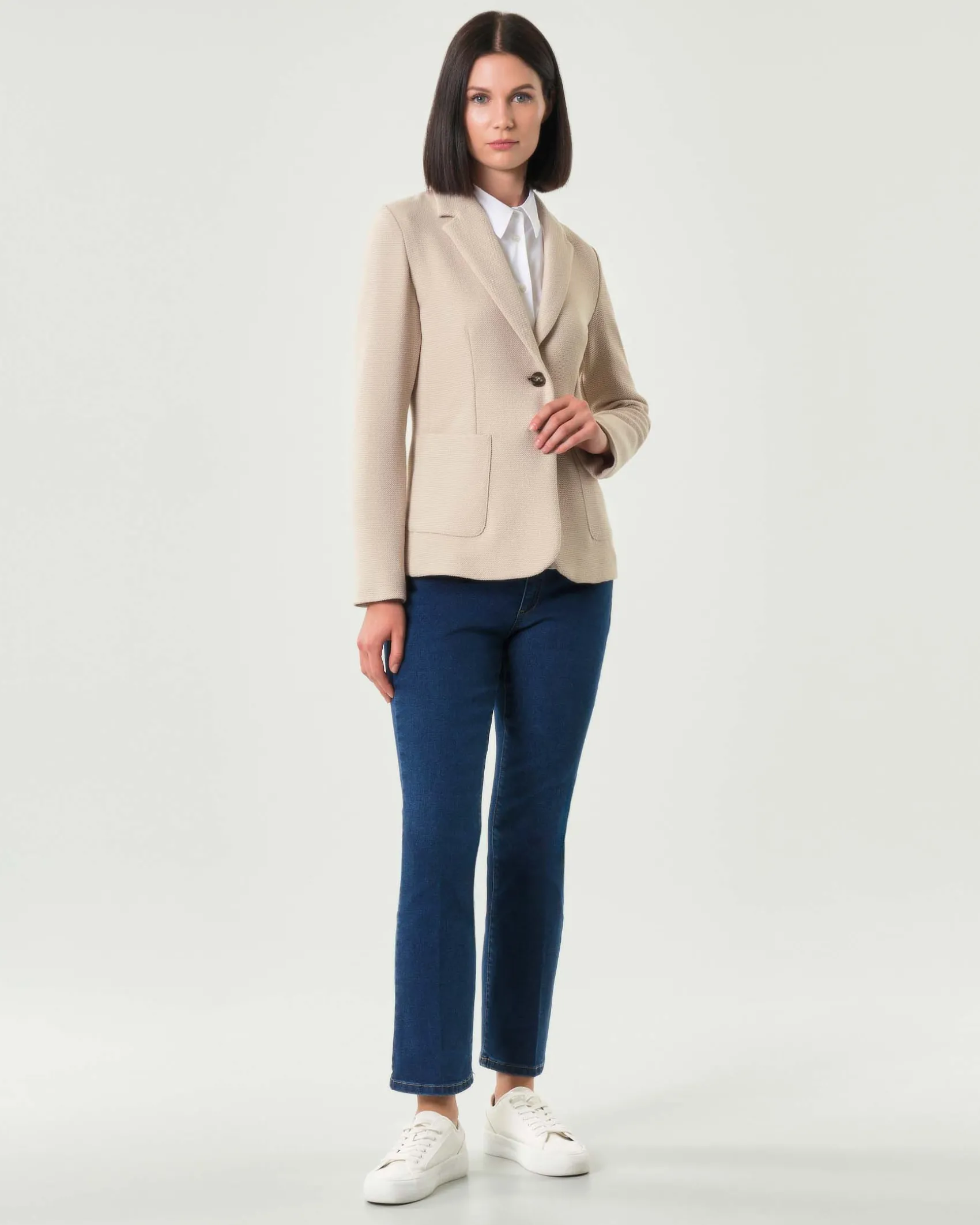 Blazer a due bottoni color sabbia Emme Marella in misto viscosa a nido d'ape