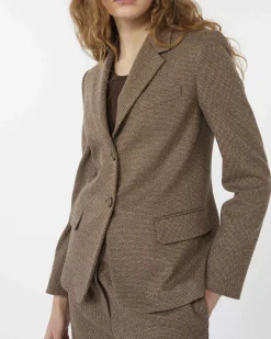 Blazer a due bottoni Weekend Max Mara in jersey di lana e cotone a micro fantasia noce e marrone