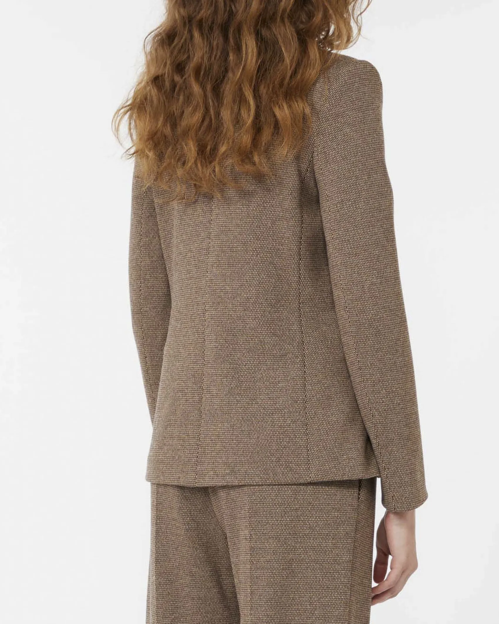 Blazer a due bottoni Weekend Max Mara in jersey di lana e cotone a micro fantasia noce e marrone