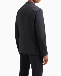 Blazer Armani Exchange blu in twill bi-stretch con rever classico e chiusura monopetto