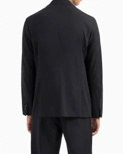 Blazer Armani Exchange blu in tessuto stretch con rever classico e chiusura monopetto