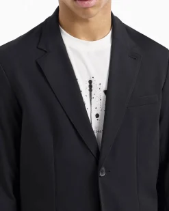Blazer Armani Exchange blu in tessuto stretch con rever classico e chiusura monopetto