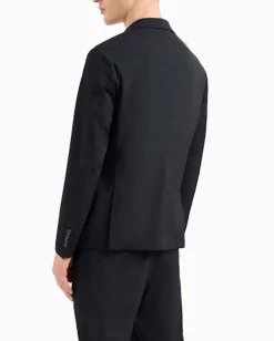 Blazer Armani Exchange nero in twill bi-stretch con rever classico e chiusura monopetto