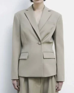 Blazer beige Patrizia Pepe in gabardina pesante di misto viscosa con chiusura un bottone laterale