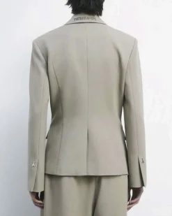 Blazer beige Patrizia Pepe in gabardina pesante di misto viscosa con chiusura un bottone laterale