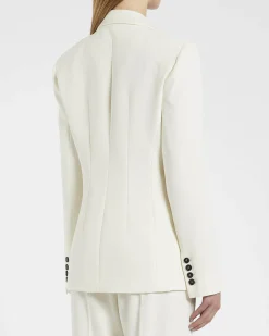 Blazer bianco in crêpe envers satin doppiopetto con rever in raso