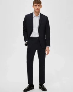 Blazer blu in tela di misto viscosa stretch con chiusura monopetto