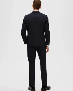 Blazer blu in tela di misto viscosa stretch con chiusura monopetto