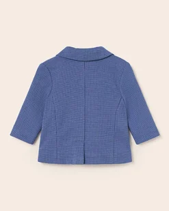 Blazer blu indaco in cotone e lino stretch microfantasia con rever classico 6-18 mesi